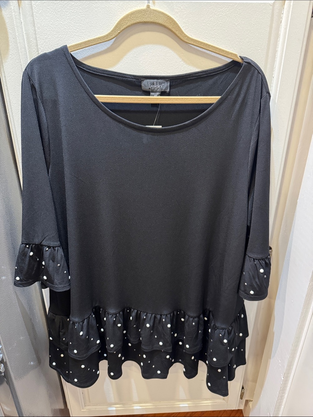 Belldini Black Ruffle Hem embellish beads